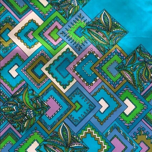 Vtg turquoise detailed design geometric scarf - Picture 2 of 7